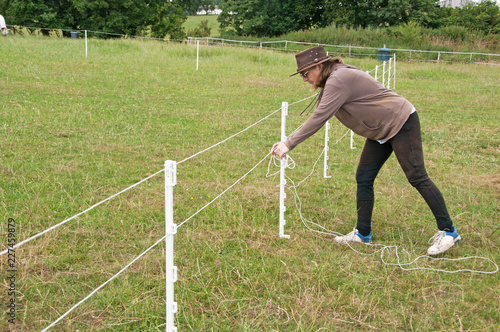 Electric fence construction to partition off a section of grazing to segregate horses from other horses or from eating too much grass & becoming ill.