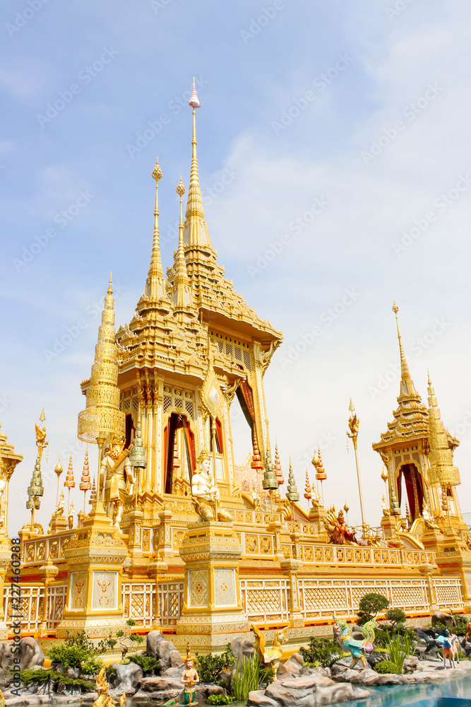 Bangkok, Thailand - November 04, 2017; The Gold Beautiful of some supplementary structures around Royal Crematorium at November 04, 2017