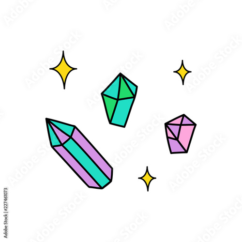 Cute hand drawn gem vector illustrations. Halloween, witch or fortune-teller's crystal stones, isolated.