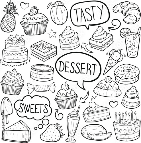 Sweets And Desserts Traditional Doodle Icons Sketch Hand Made Design Vector