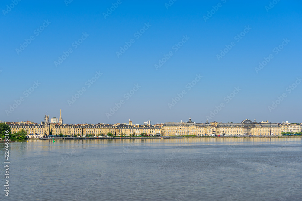 BORDEAUX, FRANCE - MAY 18, 2018: View of the city and the river Garonne. Copy space for text.