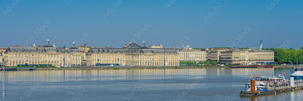 View of the city and the river Garonne, Bordeaux, France. Copy space for text.