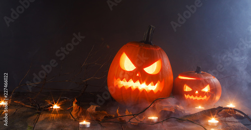 Halloween pumpkins in mist