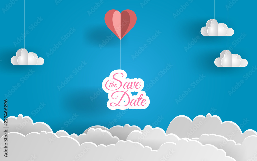 save the date paper art design. Heart balloon and clouds. Lovely day. Vector illustration. EPS 10 save the date paper art design. Heart balloon and clouds. Lovely day. Vector illustration. EPS 10