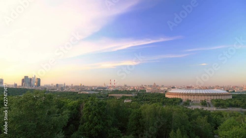 Panorama of Moscow city timelapse during sunset 4K