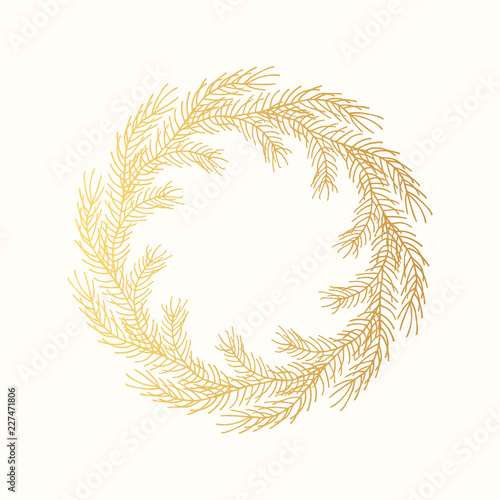 Golden Christmas wreath. Festive garland. Holiday frames. Vector. Isolated.