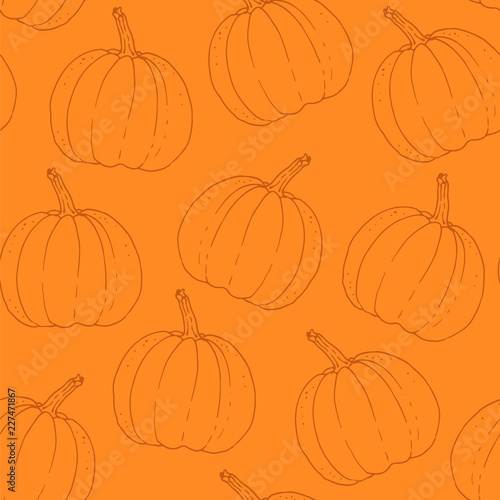 Hand drawn vector background with pumpkins  halloween seamless pattern