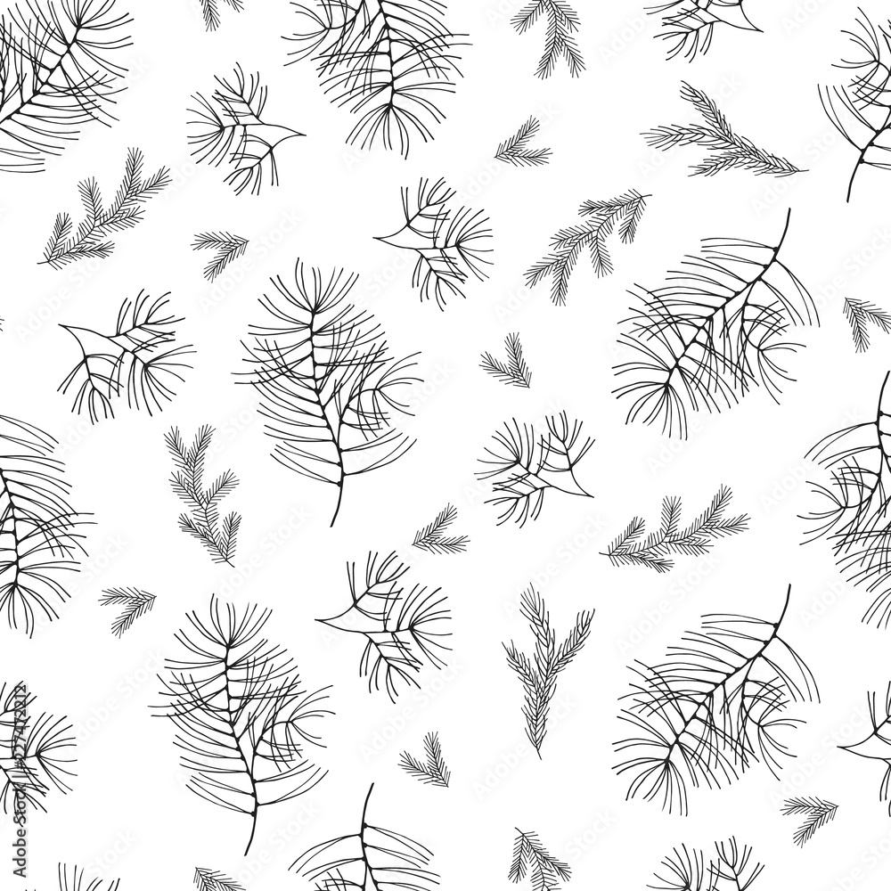Seamless coniferous pattern.  Fir branch winter background.