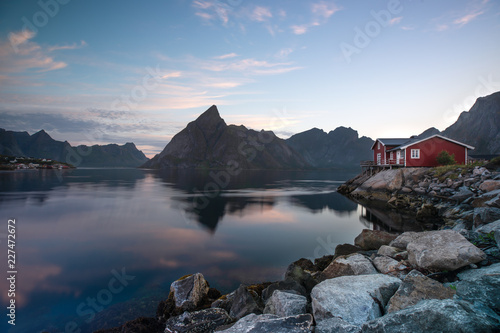 A view of the city of Reine in the Lofoten islands at early morning hours. Norway. © Kertu