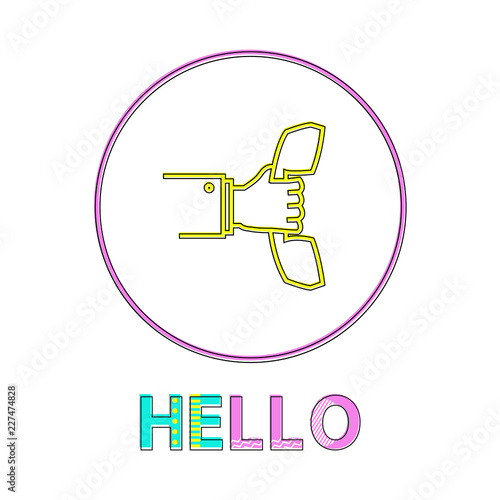 Hello Round Linear Icon with Reciever in Hand