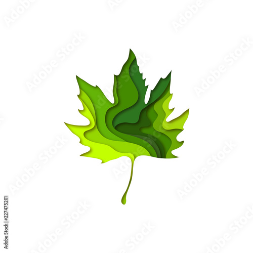 Paper cut maple leaf shape 3D design. Template of lettering for postcard, banner, poster, placard.  Colorful vector illustration.