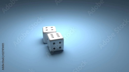 3D realistic render animation footage of two dices rolling with the result of  points
