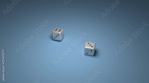 3D realistic render animation footage of two dices rolling with the result of nine points