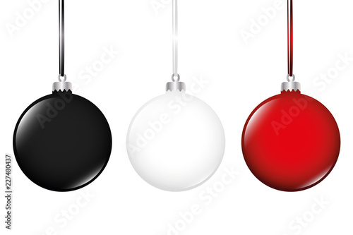black white and red isolated christmas tree ball on white backgr