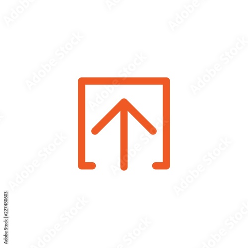 red thin rounded arrow up in box icon. Isolated on white. Upload icon. Upgrade sign.
