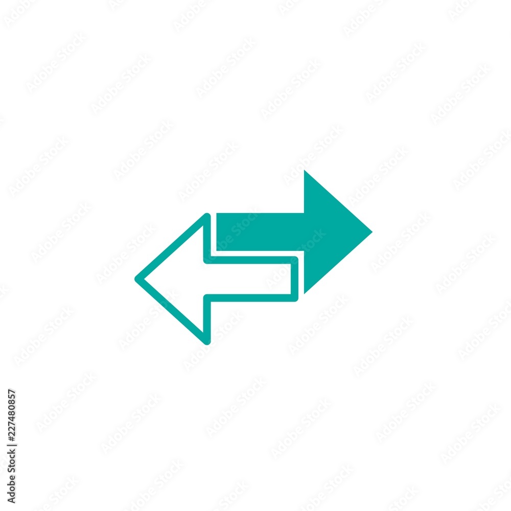 Vector icon. Two blue squared opposite horizontal arrows isolated on white. Flat icon. Vector icon. Two blue squared opposite horizontal arrows isolated on white. Flat icon.
