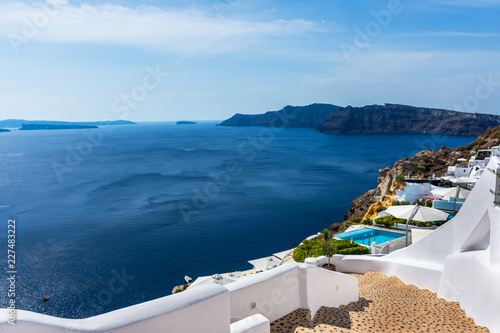 Santorini  Greece. Picturesque view of traditional cycladic Santorini houses on cliff