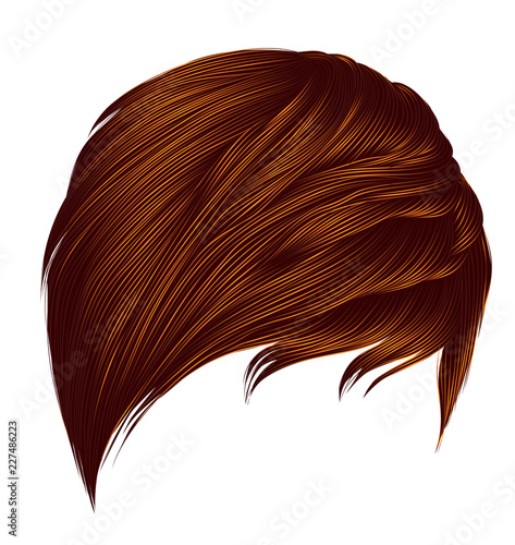 trendy woman short  hairs  Red ginger redhead  colors . fringe . fashion beauty style . realistic  3d .