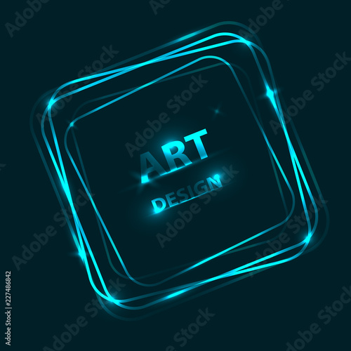 Vector design of neon squares. Shining banner on a dark background.