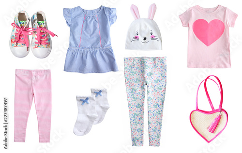 Baby apparel,clothing set isolated. photo