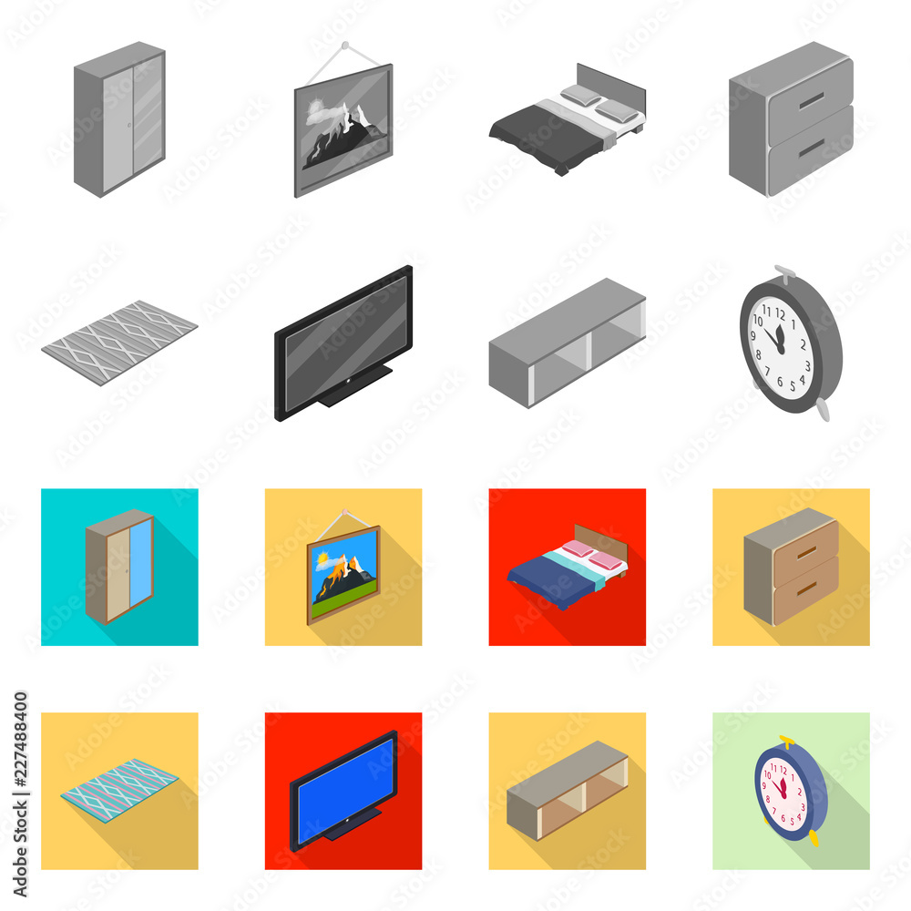 Vector illustration of bedroom and room icon. Collection of bedroom and furniture stock symbol for web. Vector illustration of bedroom and room icon. Collection of bedroom and furniture stock symbol for web.