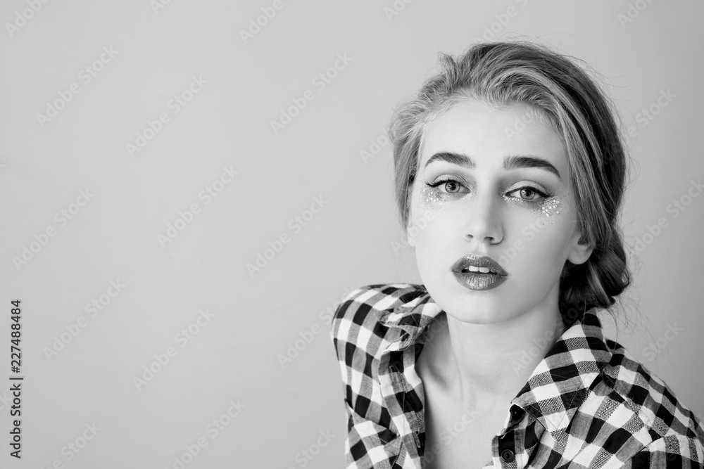 Black and white portrait of beautiful young woman Black and white portrait of beautiful young woman
