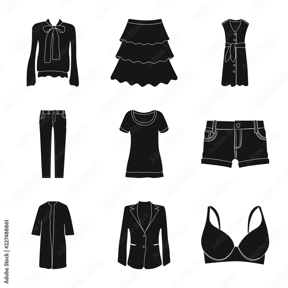 Vector design of woman and clothing symbol. Set of woman and wear stock symbol for web. Vector design of woman and clothing symbol. Set of woman and wear stock symbol for web.
