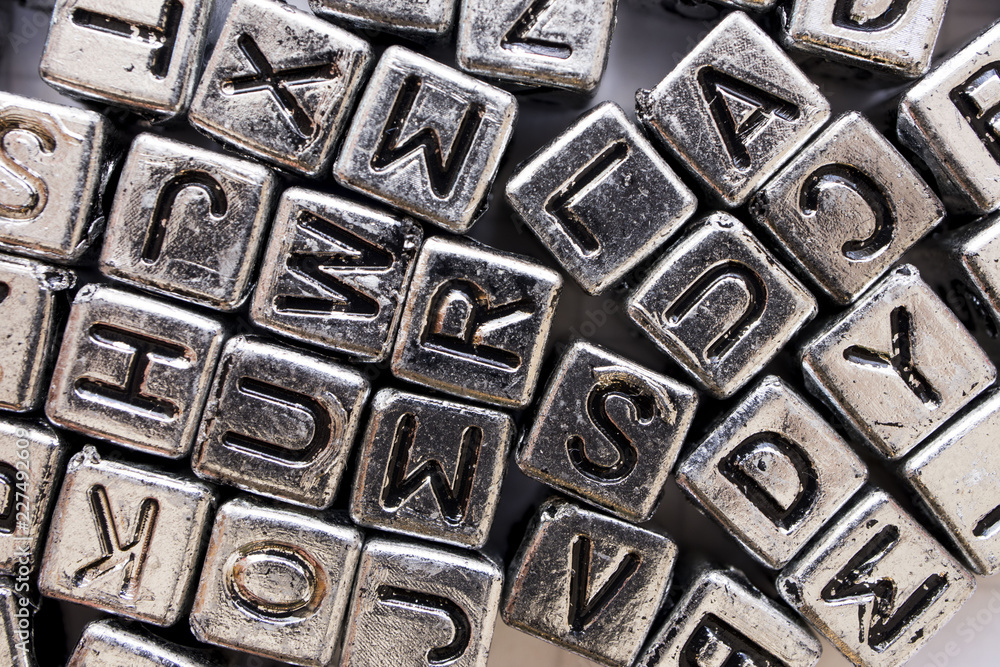 background metal cubes with English letters background metal cubes with English letters