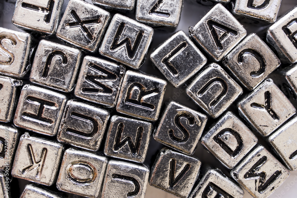 background metal cubes with English letters