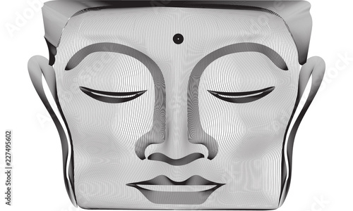 Gray abstract 3d lines Buddha face statue