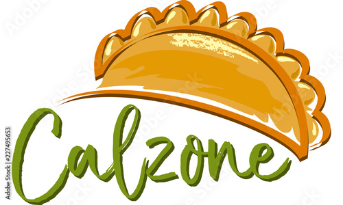 Calzone - italian folded pizza with mozzarella and salami - vector