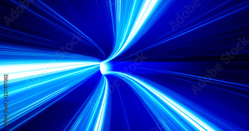 Interstellar, time travel and hyper jump in space. Flying through wormhole tunnel or abstract energy vortex. Singularity, gravitational waves and spacetime concept