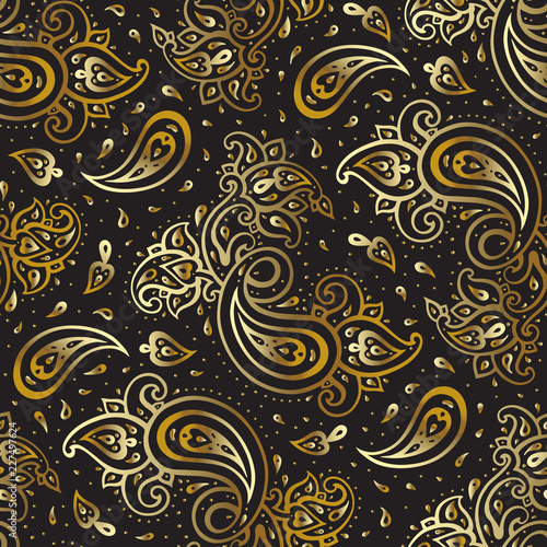 Seamless Paisley vintage background. Elegant Hand Drawn vector pattern.