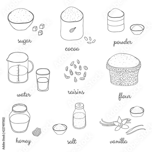 Doodle cooking ingredients set.