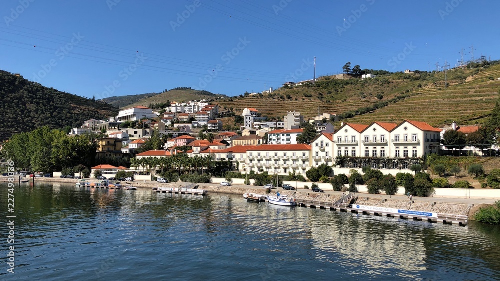 Buildings along Douro River in Douro Valley in Pinhao, Portugal
