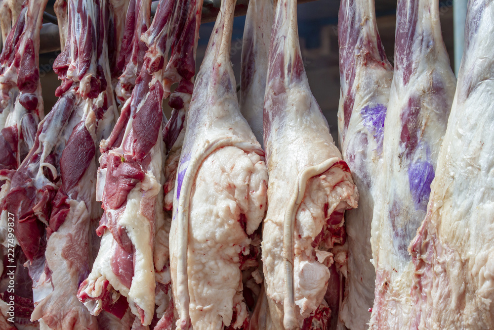 Lamb or goat butchered at Kashgar Sunday Livestock Market, China