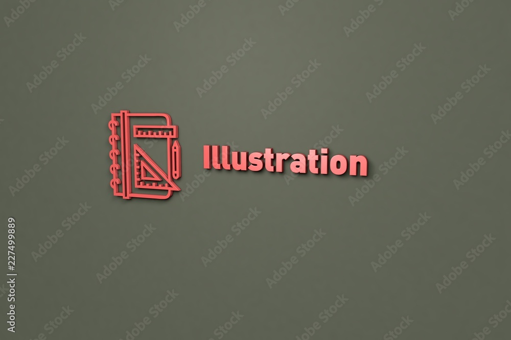 Illustration of Illustration with red text on grey background