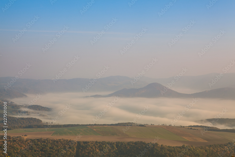 Misty morning in Central Bohemian Uplands, Czech Republic.
