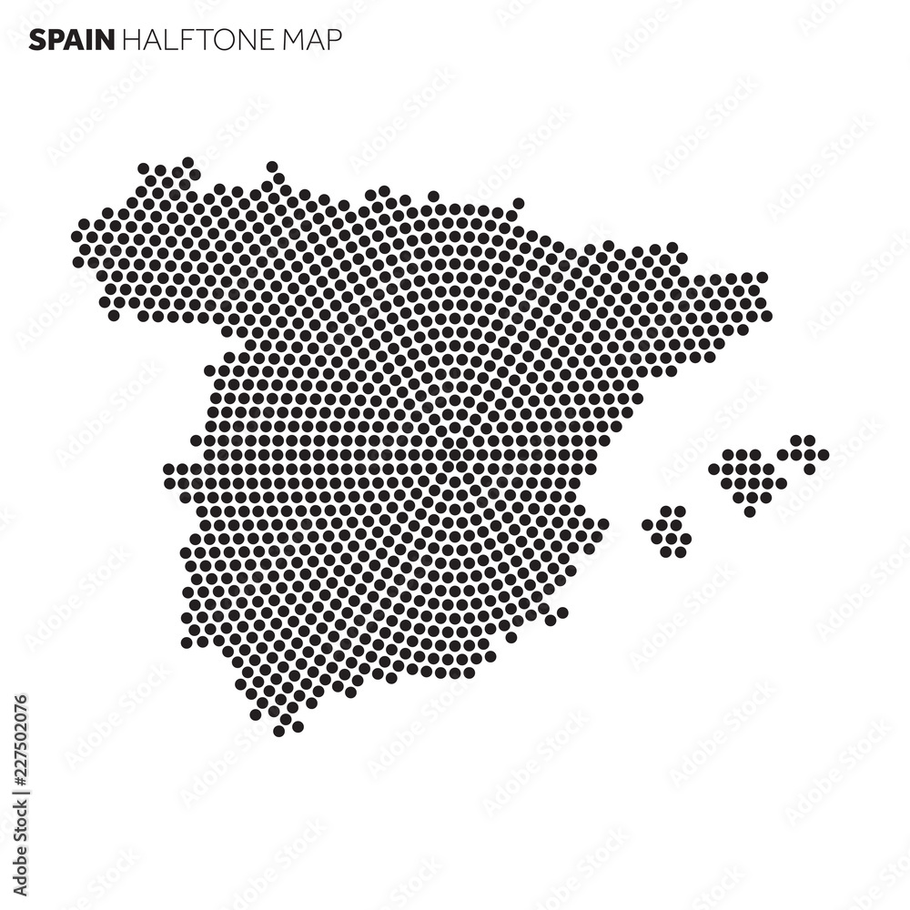 Spain country map made from radial halftone pattern