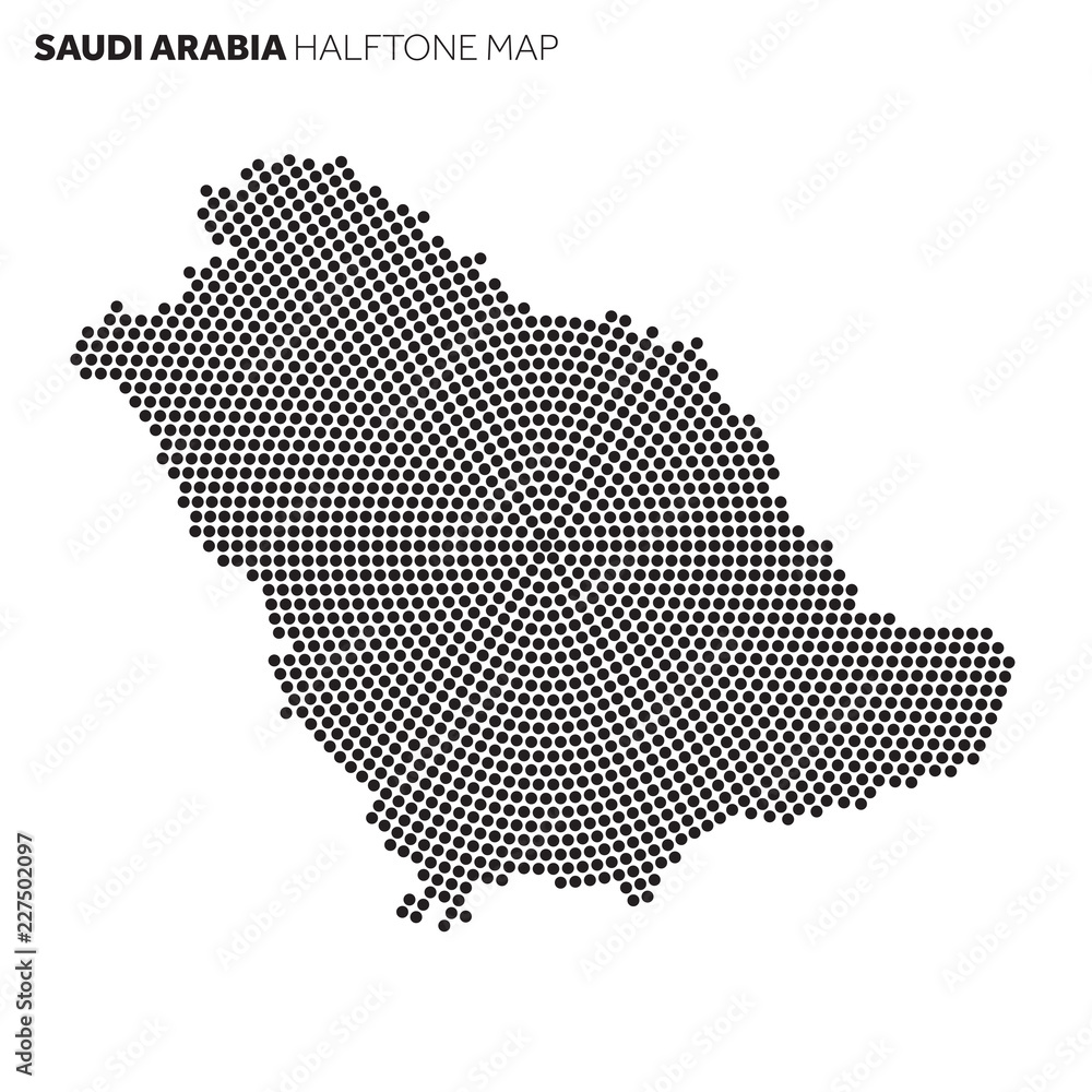 Saudi Arabia country map made from radial halftone pattern