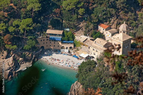 San Fruttuoso, Liguria, Italy: Monastery and beach seen from above photo