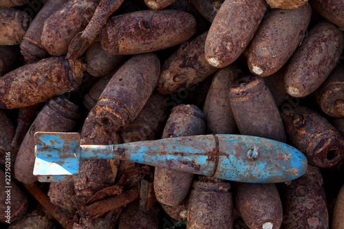 Grave with bombs piled up
