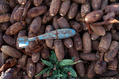 Grave with bombs piled up