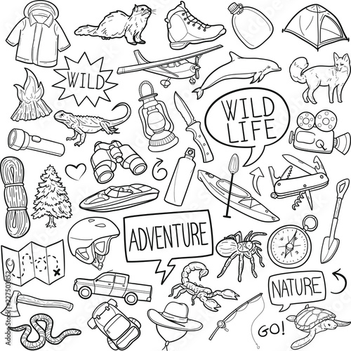 Adventure Lifestyle Traditional Doodle Icons Sketch Hand Made Design Vector