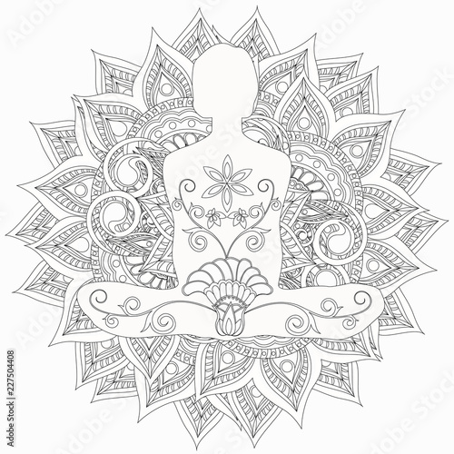 coloring page with a woman doing yoga