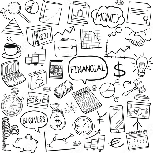 Financial Business Traditional Doodle Icons Sketch Hand Made Design Vector