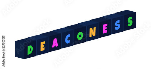 Deaconess - multi-colored text written on isolated 3d boxes on white background photo