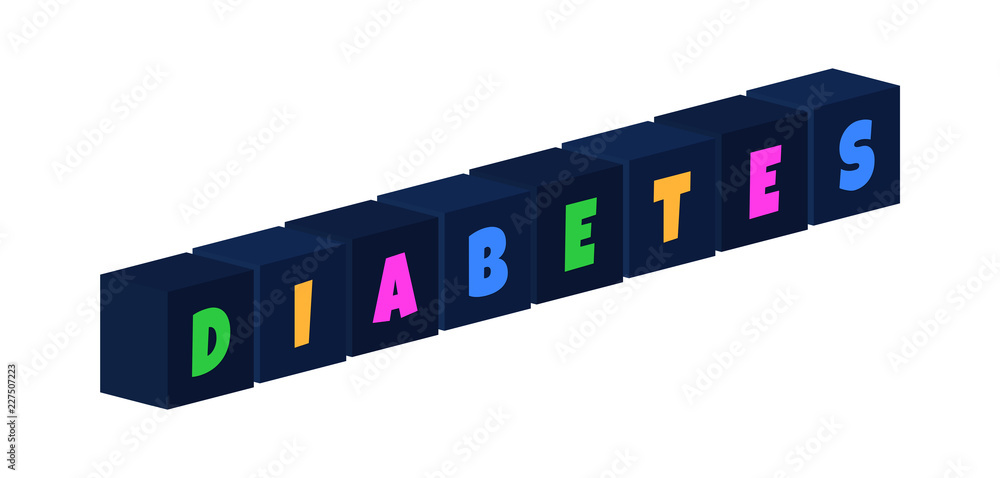 Diabetes - multi-colored text written on isolated 3d boxes on white background Diabetes - multi-colored text written on isolated 3d boxes on white background