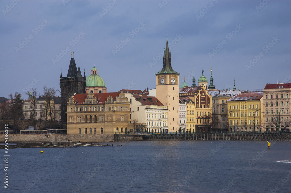 View to The Old Town of Prague and  Vltava river, Czech Republic