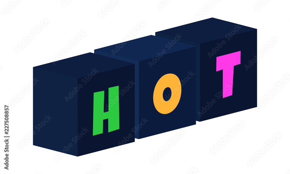 Hot - multi-colored text written on isolated 3d boxes on white background Hot - multi-colored text written on isolated 3d boxes on white background